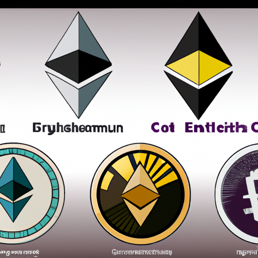 איור של מטבעות קריפטוגרפיים שונים עם Ethereum מוצג בולט.