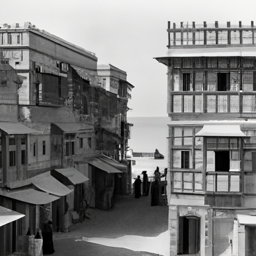 1. תצלום ישן בשחור-לבן המראה את הבניינים הראשונים בשוק הנדל"ן של דובאי.