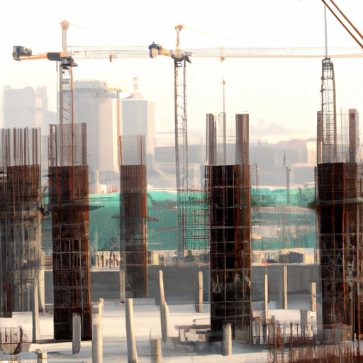 תמונה של אתר בנייה בדובאי המציג את יישום שיטות עבודה בר-קיימא.