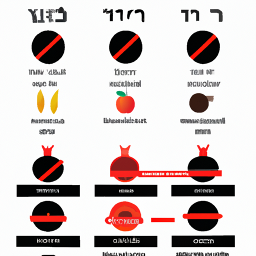 איור המציג סמלי הגבלה תזונתיים שונים ותרגומים לעברית