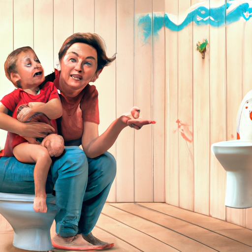 3. תמונה של הורה וילד מתוסכלים במהלך אימון בשירותים, המסמל אתגרים נפוצים