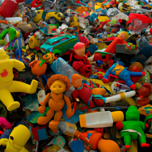 ערימה של צעצועי פלסטיק זרוקים המדגישים את בעיית הפסולת