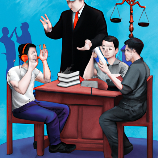 1. המחשה של עורך דין מגשר בפעולה, המגשר בין שני צדדים במחלוקת.