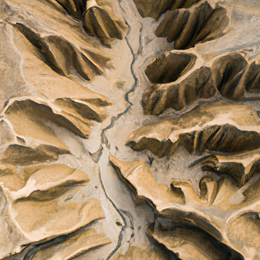 מבט אווירי של נחל דרגה, המציג את הרשת הסבוכה של קניונים ואפיקי נחלים יבשים.