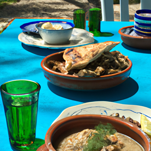 תמונה מעוררת תיאבון של ארוחה קפריסאית מסורתית, המציגה את הגסטרונומיה הייחודית של אזור הטרודוס.