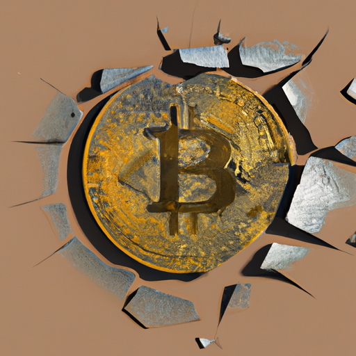 מטבע ביטקוין שבור, המייצג את הסיכונים והאתגרים של המטבע הדיגיטלי בהשקעות נדל"ן.